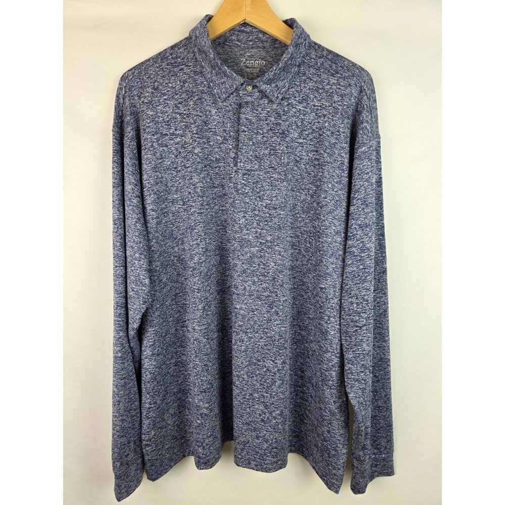 Zengjo Men's Polo Golf Shirt Size XXL Blue Long Sleeve Polyester Top